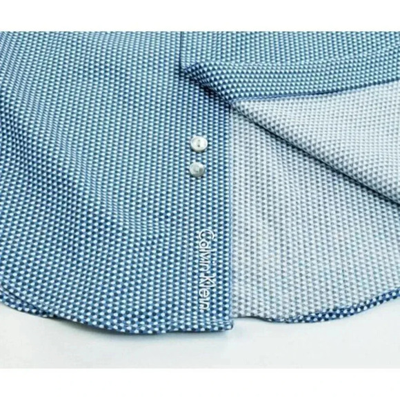 Calvin Klein Medium 15-15.5 slim Fit Spread Collar 4 Way Stretch Mini Polka Dots - Picture 8 of 11